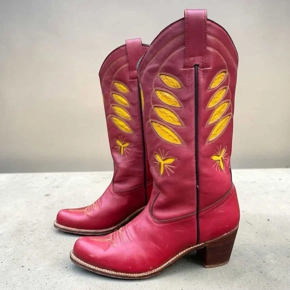 1980s Sassoon New York Inlay Western Boots — Women’s 7 B Vintage Cowboy Cowgirl - Picture 4 of 6